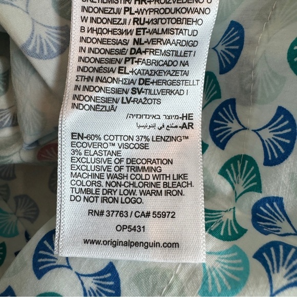 Original Penguin Short Sleeve Collared Button Up Art Deco Geo Print Mens Size M - Picture 10 of 11